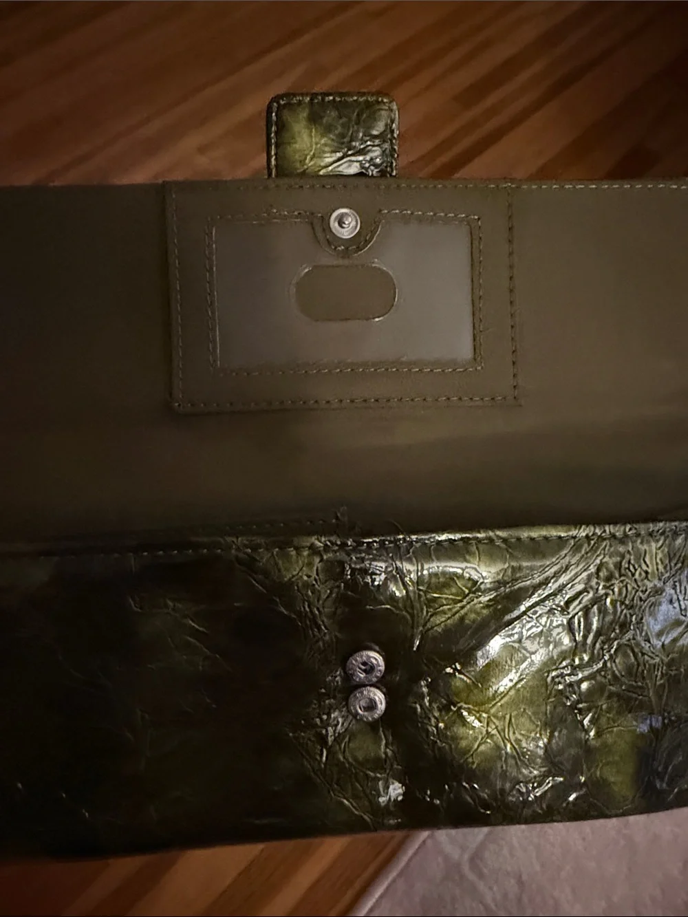 Olive Green Croc-Embossed Wristlet Clutch